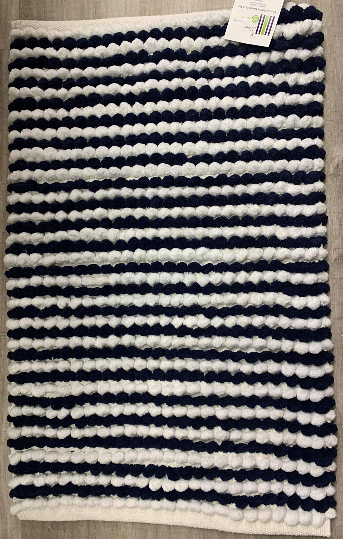Navy Blue Chunky Bobble StripesBath Mat