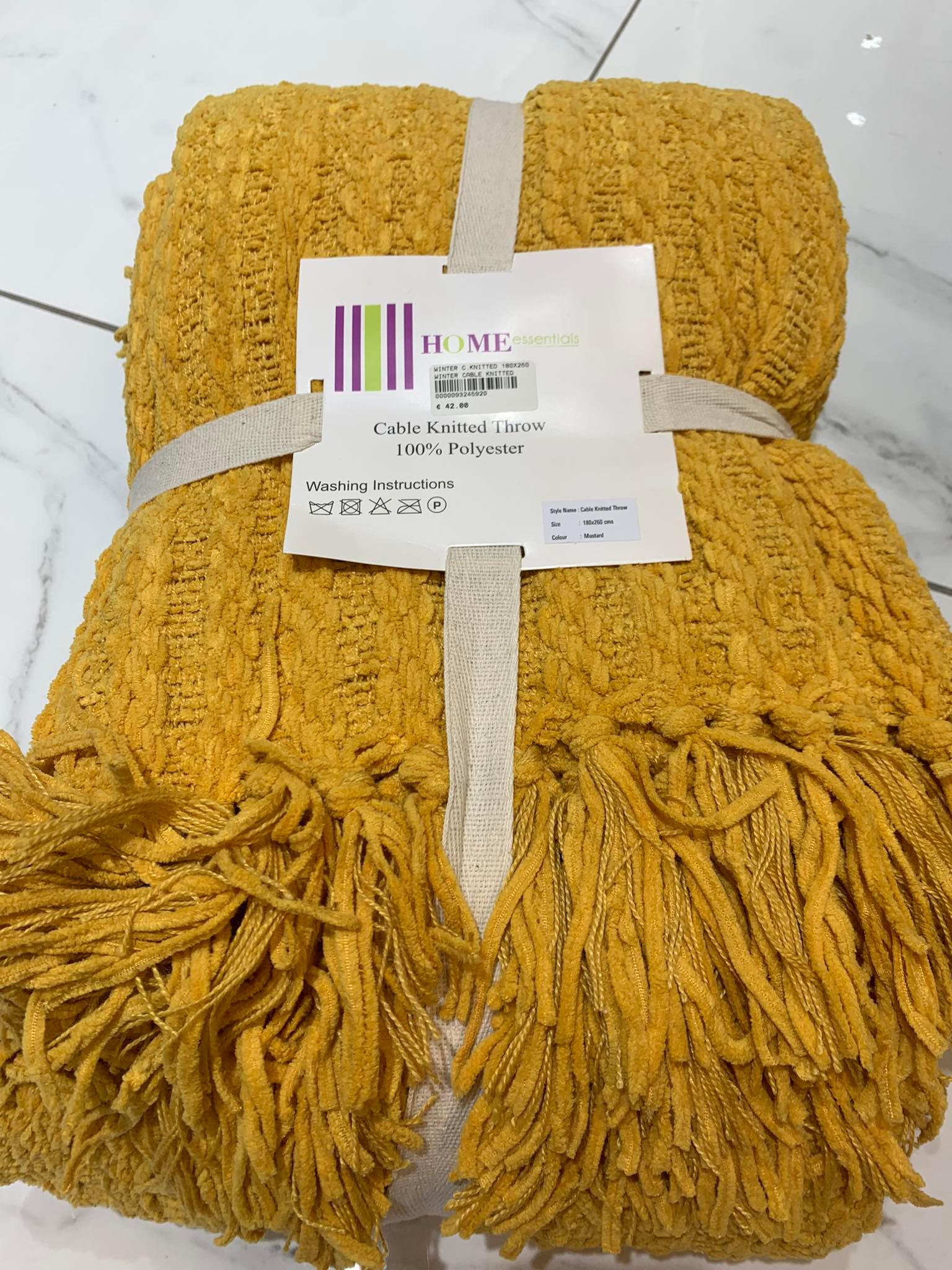 Winter Cable Knitted Throw Mustard