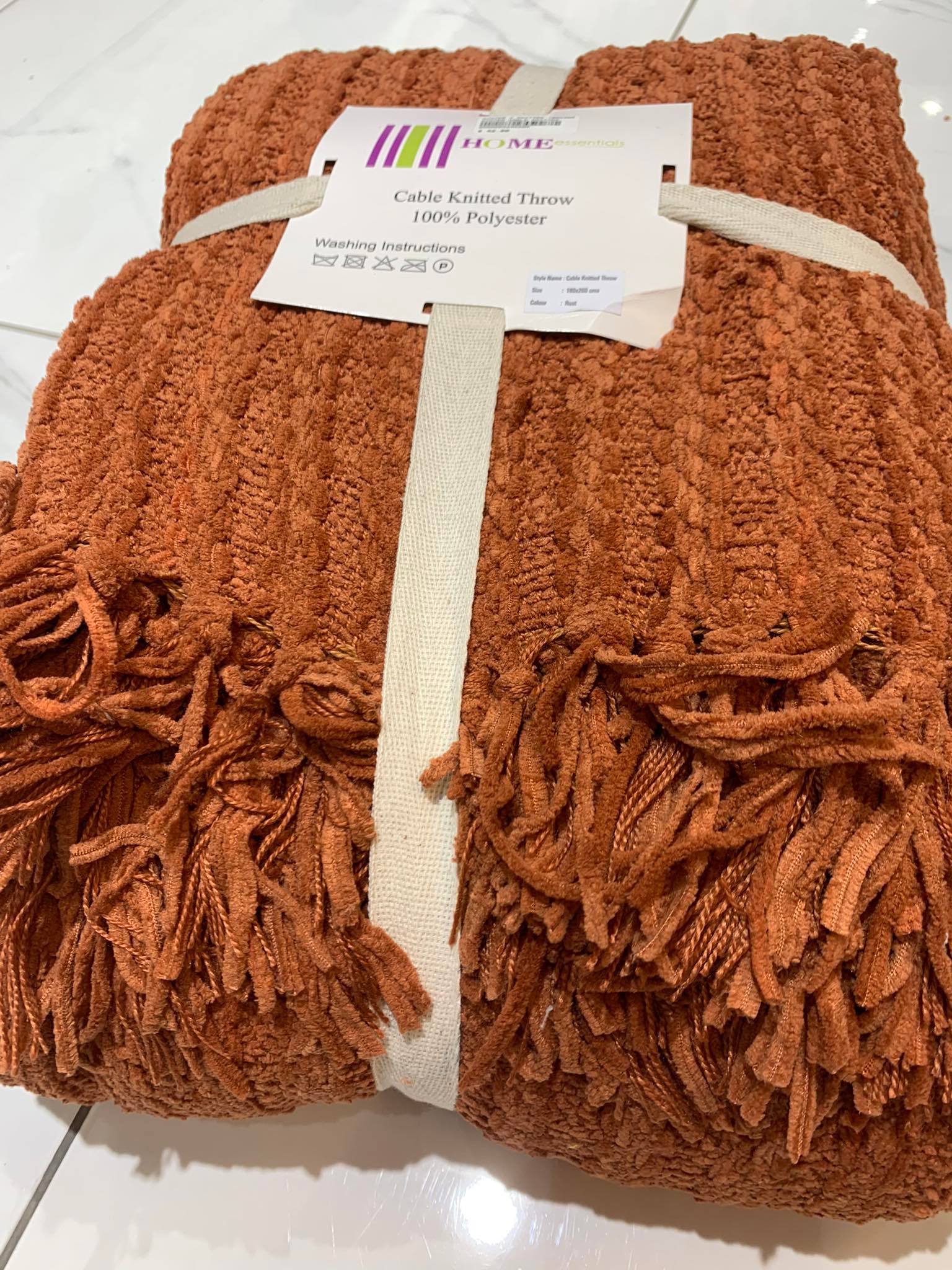Winter Cable Knitted Throw Rust