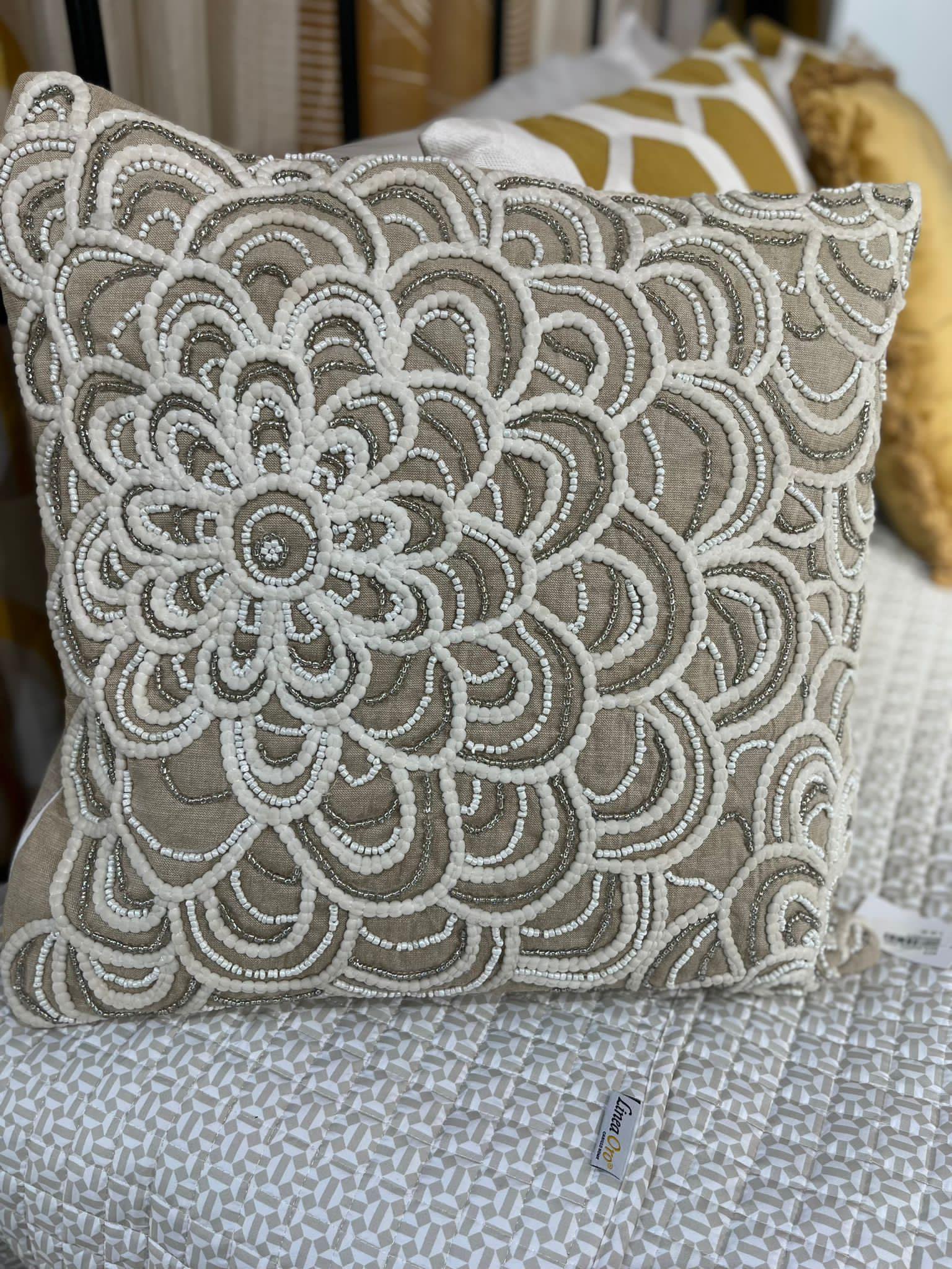 Beaded Flower Cushion cover