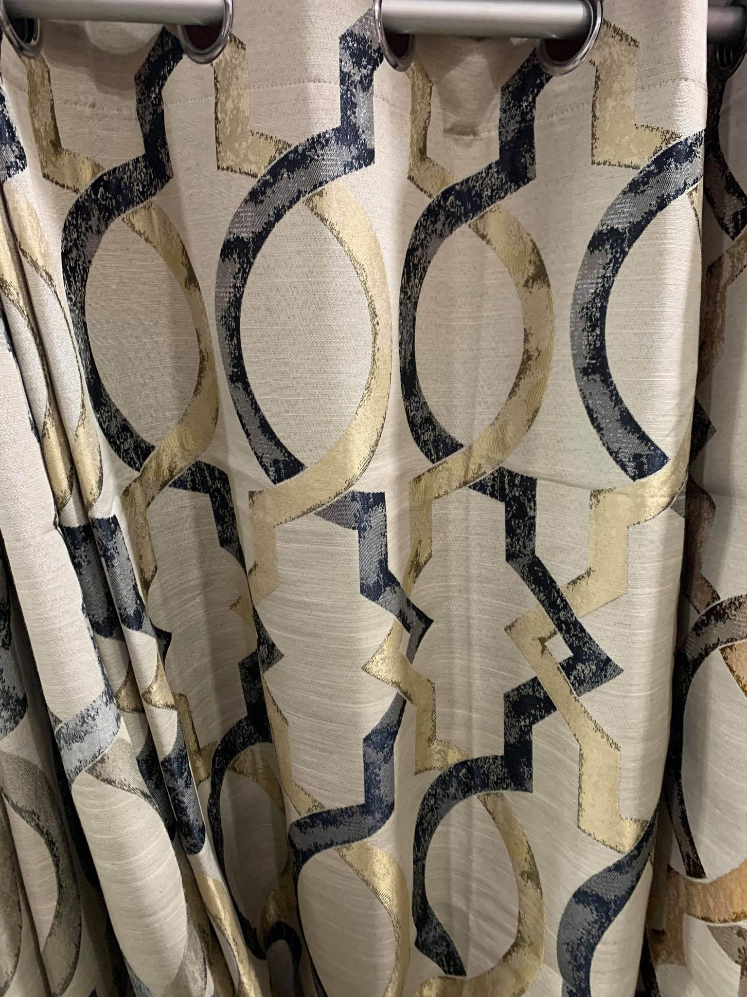Baroque style blue ready made curtains